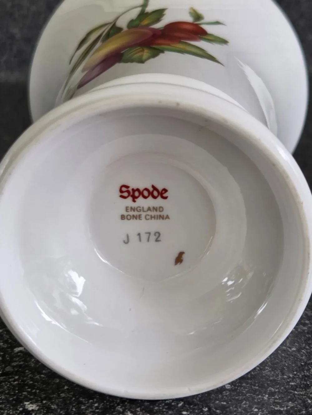 Vintage Spode Bone China Footed Spilled/Bud Vase Fruit & Foliage Gold Rim J 172